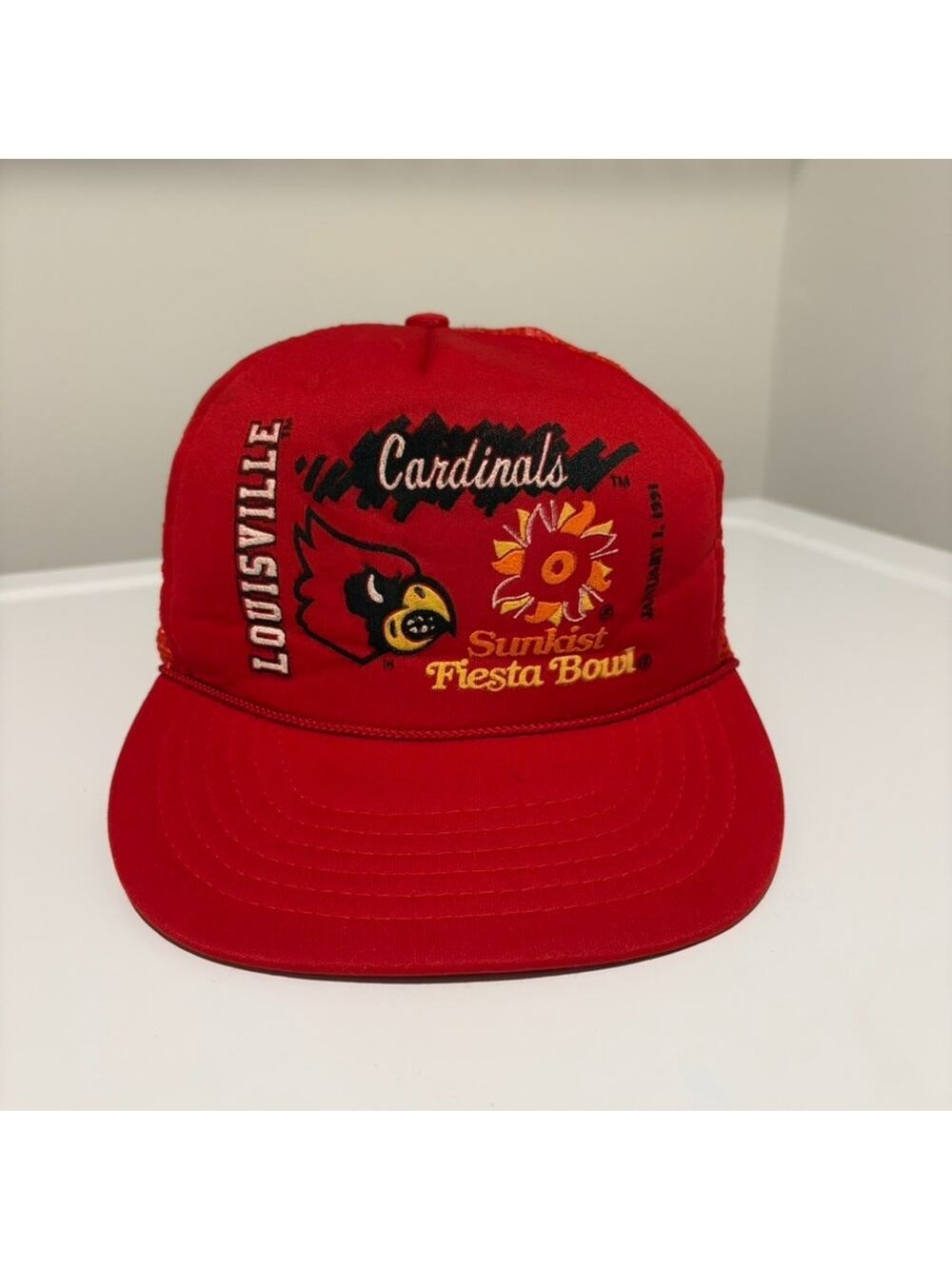 Vintage Louisville Cardinals Hat Cap Snap Back Red University Fiesta Bowl READ